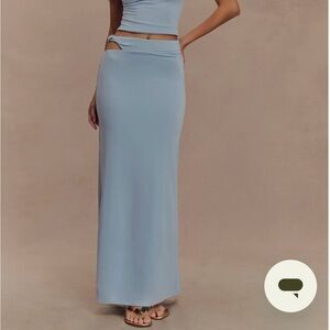 Meshki Haven Slinky Twist Midi Skirt - Pale Blue